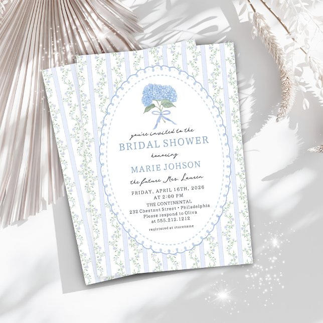 Blue Floral Hydrangea Bridal Shower Invitation Inbjudningar (Skapare uppladdad)