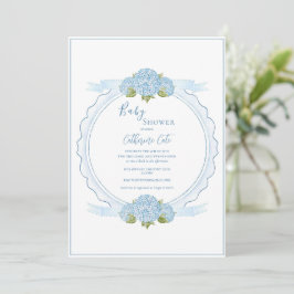 Blue Floral Hydrangea Elegant Baby Shower  Inbjudningar
