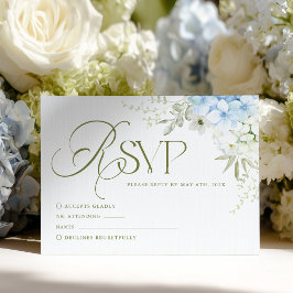 Blue Floral Hydrangea Wedding RSVP Card OSA Kort