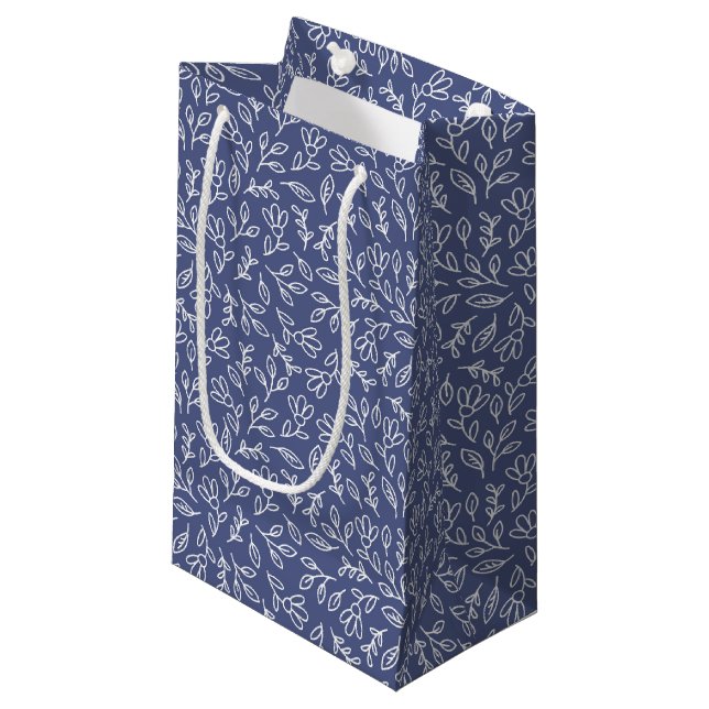Blue Floral & Leaf Outline Gift Bag Spring Easter (Framsidan Vinklad)