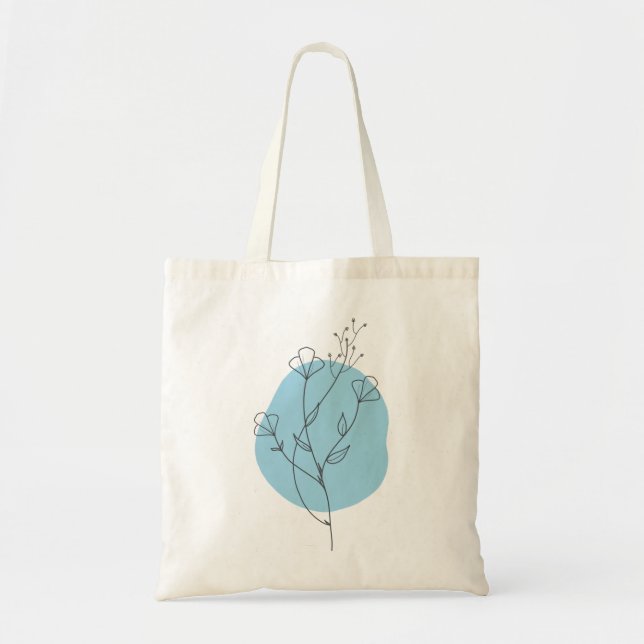 Blue Floral Minimalist Tote Bag Tygkasse (Framsidan)