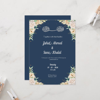 Blue Floral muslim wedding invitation Editable Inbjudningar