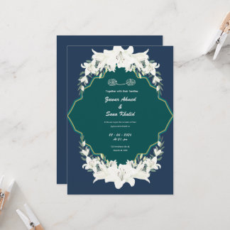 Blue floral Muslim wedding invitation Editable Inbjudningar
