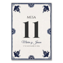 Blue Floral Otomi Simple Fiesta Spanish Wedding Bordsnummer