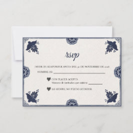 Blue Floral Otomi Simple Fiesta Spanish Wedding OSA Kort