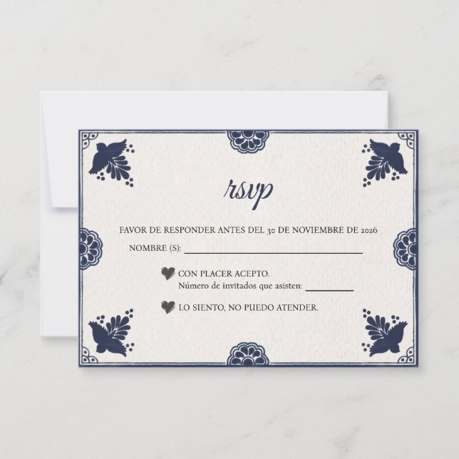 Blue Floral Otomi Simple Fiesta Spanish Wedding OSA Kort (Framsida)
