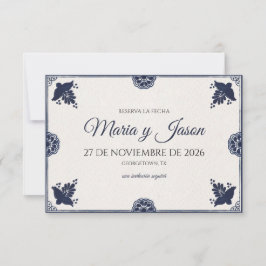 Blue Floral Otomi Simple Fiesta Spanish Wedding Spara Datumet
