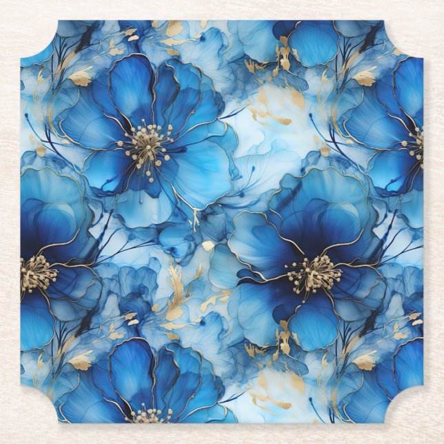 Blue floral paper coasters underlägg papper (Framsida)
