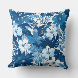 Blue Floral Pattern Decorative Throw Pillow Kudde