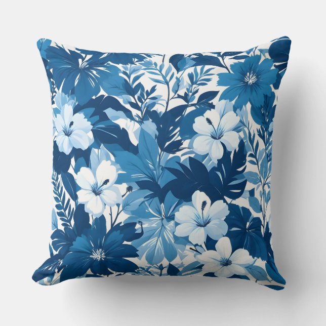 Blue Floral Pattern Decorative Throw Pillow Kudde (Framsida)