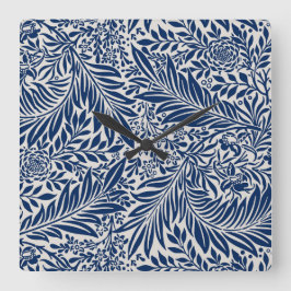 blue floral pattern with diverse leaves & blossoms fyrkantig klocka