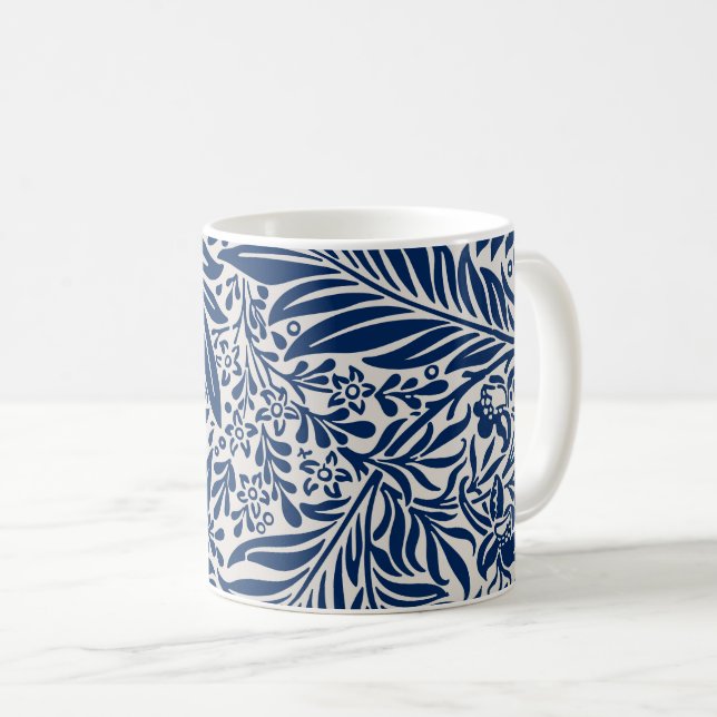 blue floral pattern with diverse leaves & blossoms kaffemugg (Framsida höger)