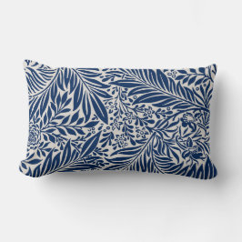 blue floral pattern with diverse leaves & blossoms lumbarkudde