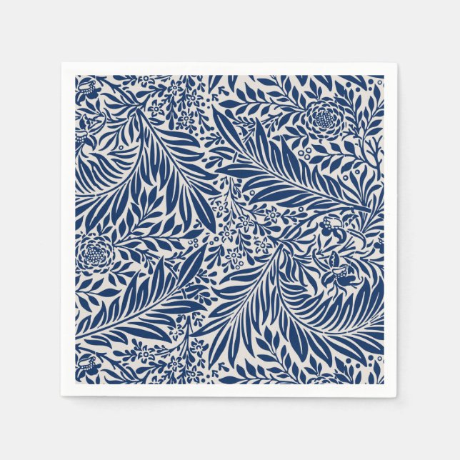 blue floral pattern with diverse leaves & blossoms pappersservett (Framsidan)