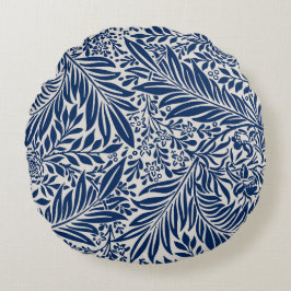blue floral pattern with diverse leaves & blossoms rund kudde