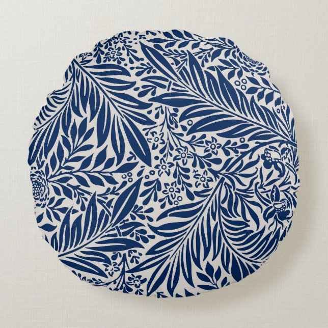 blue floral pattern with diverse leaves & blossoms rund kudde (Framsidan)