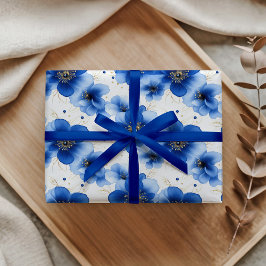 Blue Floral Pattern with Gold Accents Presentpapper