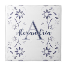 Blue Floral Personalized Monogram Name