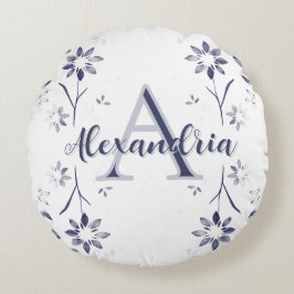 Blue Floral Personalized Monogram Name Rund Kudde