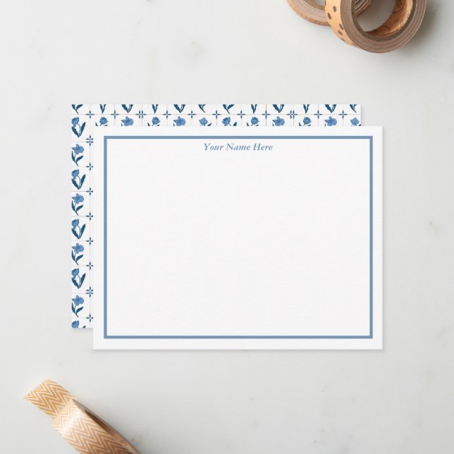Blue Floral Personalized Note Cards Anteckningskort (Fram/Back In Situ)