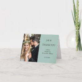 Blue Floral Photo Wedding Thank You Tack Kort