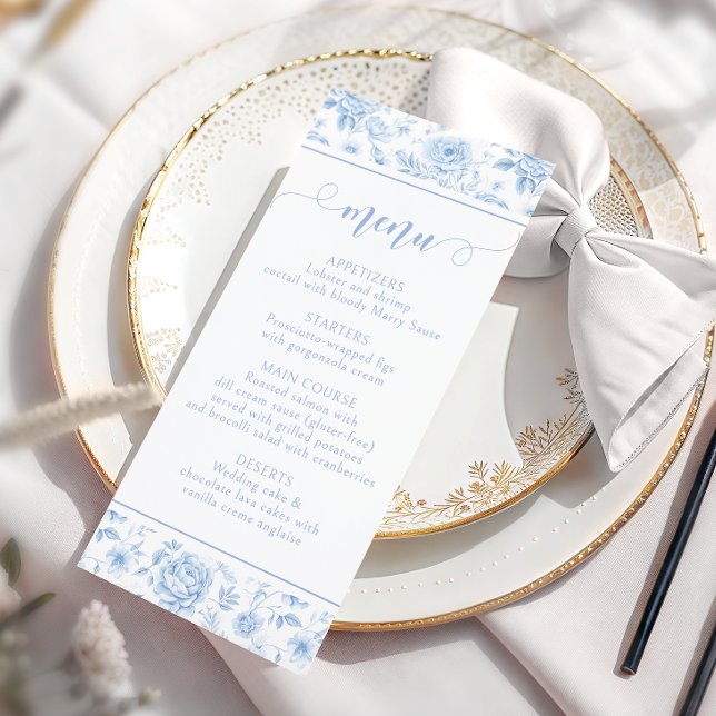 Blue Floral Porcelain Bridal Shower Menu Cards (Skapare uppladdad)