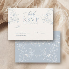 Blue Floral Romantic Calligraphy Garden Wedding OSA Kort