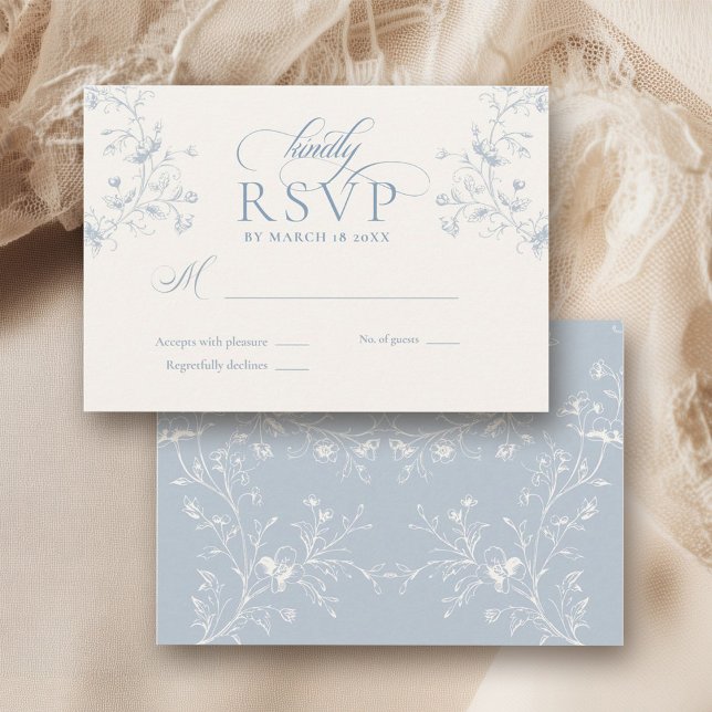 Blue Floral Romantic Calligraphy Garden Wedding OSA Kort (Skapare uppladdad)