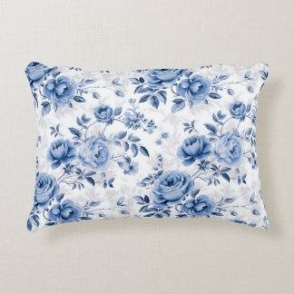 Blue Floral Rose Pattern Throw Pillow Prydnadskudde