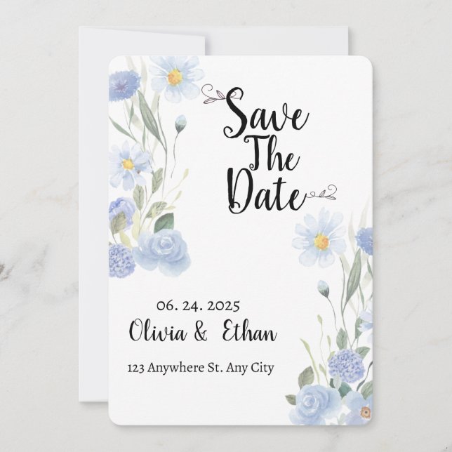 Blue Floral Save the Date Spara Datumet (Framsida)
