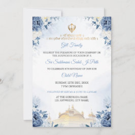 Blue Floral Sukhmani Sahib Path Birthday Invite Inbjudningar
