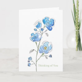 Blue Floral Thinking of You Card (Blank Inside) Kort