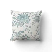 Blue Floral Throw Pillow