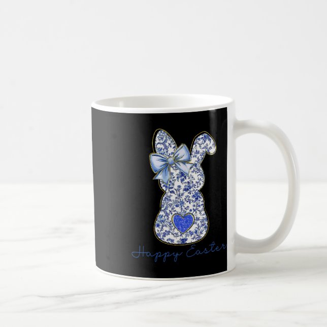 Blue Floral Toile Chinoiserie Bunny Easter For Gir Kaffemugg (Höger)