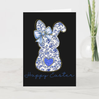 Blue Floral Toile Chinoiserie Bunny Easter For Gir Kort