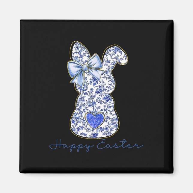 Blue Floral Toile Chinoiserie Bunny Easter For Gir Magnet (Framsidan)