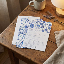 Blue Floral Toile style Wedding RSVP response Card OSA Kort