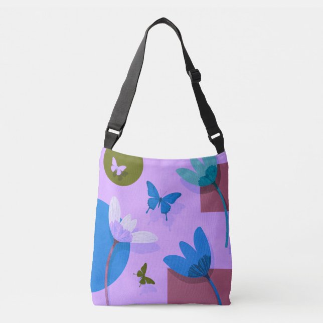 Blue Floral Tote Bag – Modern Abstract Design Axelväska (Framsida)