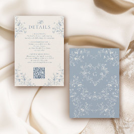 Blue Floral Victorian Heart Crest Monogram Wedding Tilläggskort