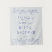 Blue Floral Vines Bridal Shower Welcome Sign