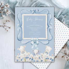 Blue Floral Vintage Animals  Baby Shower Inbjudningar