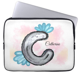 Blue Floral Watercolor Letter C Laptop Fodral