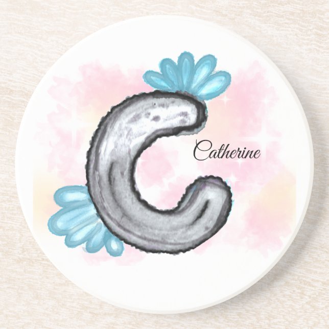 Blue Floral Watercolor Letter C Underlägg (Framsidan)