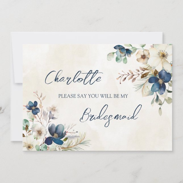 Blue Floral Wedding Bridesmaid Proposal Card Inbjudningar (Framsida)