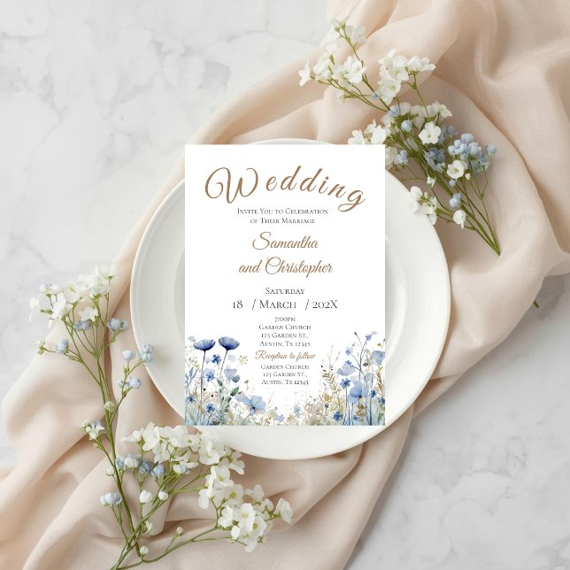 Blue Floral Wedding Invitation Inbjudningar (Skapare uppladdad)