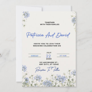 Blue Floral Wedding Invitation Template | Elegant Inbjudningar