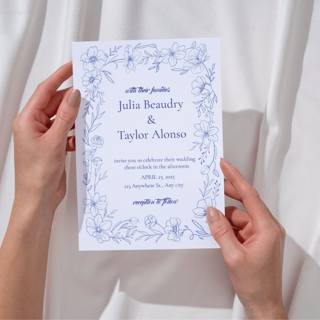 Blue Floral Wedding Invitation with White Dove | E Inbjudningar (Skapare uppladdad)