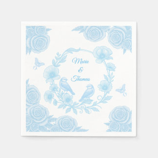 Blue Floral Wedding Napkin 💙 Personalized Names  Pappersservett