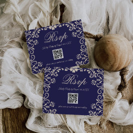 Blue Floral Wedding QR OSA Kort