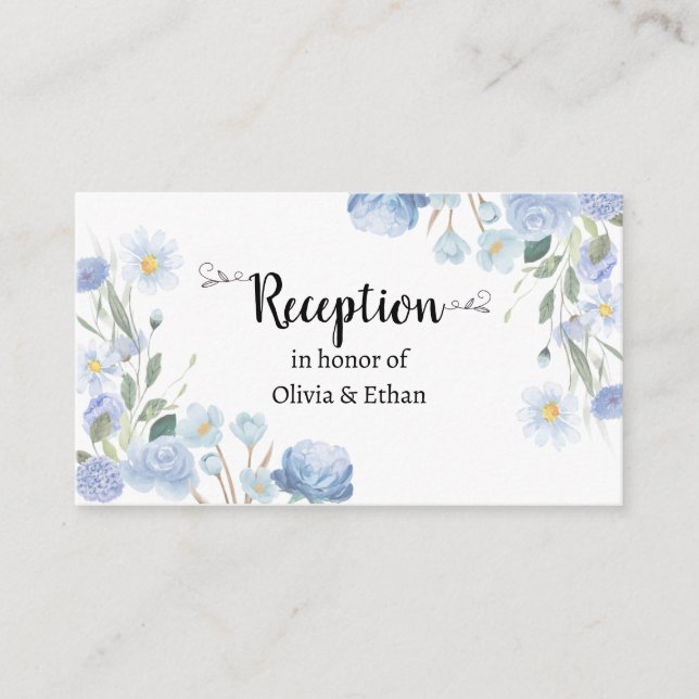 Blue Floral Wedding Reception Card Tilläggskort (Framsida)